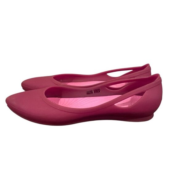 Crocs Rio Slip On Ballet Flats Pointed Toe Pink Croslite Rubber Sz 7 - Picture 1 of 11
